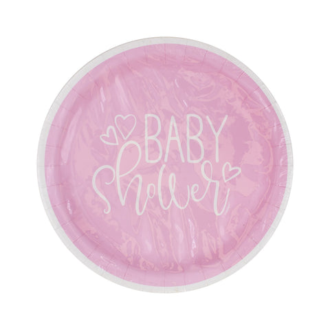 Plato 9 Pulgadas Baby Shower Rosa 8 Piezas