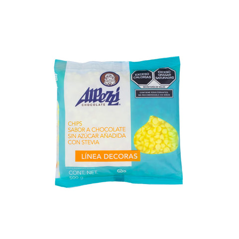 Chips sabor chocolate color amarillo pastel sugar free Alpezzi