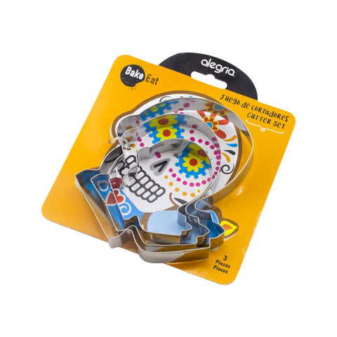 Juego de cortadores calaverita con vela acero inoxidable 3 piezas